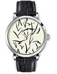 SPRAWL Aanalog Fashion Series Silver Ladies Watches of Genuine Black Leather Strap,Unique Wrist Watch for Women Girls Designed with Black Palamas