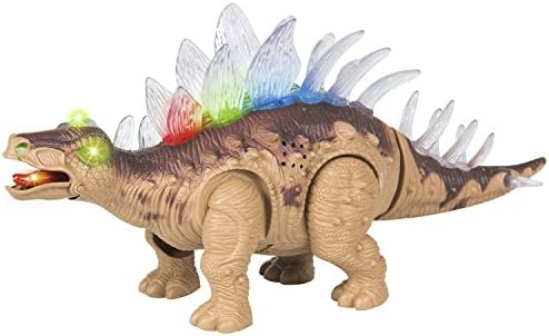 World King Toys Walking Dinosaur Stegosaurus Toy Figure with Many Lights &amp; Loud Sounds, Real Movement (Battery Powered)