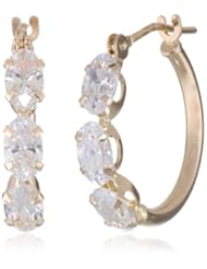 10k Yellow Gold Swarovski Zirconia 5x3mm Oval Hoop Earrings