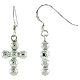 Sterling Silver Beaded Cross Earrings 5/8" (15mm)