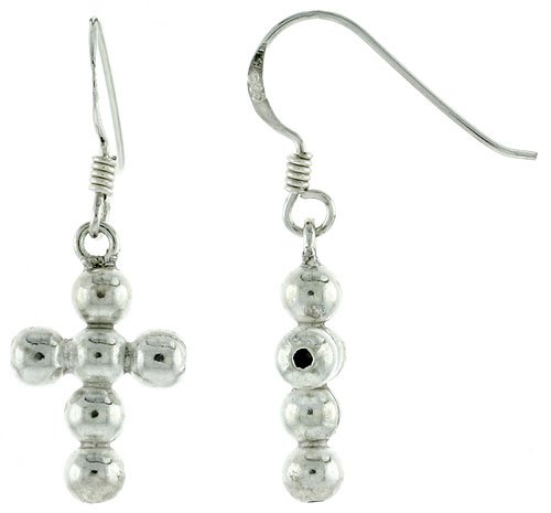 Sterling Silver Beaded Cross Earrings 5/8