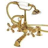 American Bath Factory F1-1112-PB-F9-9400-MX-PB F1-1112 Deck Mount Bathtub Faucet, Metal Cross Handle