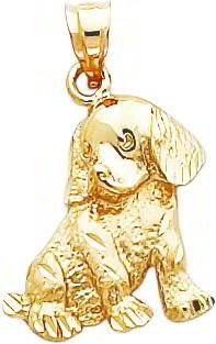 14K Gold Puppy Dog Charm Diamond Cut
