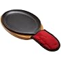Old Mountain Pre Seasoned 10132 Fajita Plate Set with Wood Tray and Hot Mit, 15 1/4 Inch x 7 1/4 Inch