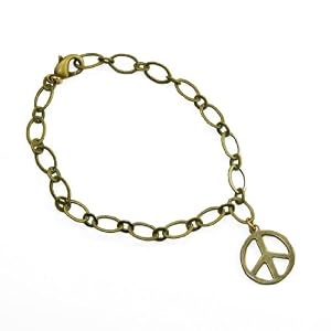 Small Peace Symbol peace bronze link bracelet