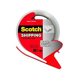 Scotch Lightweight Shipping Packaging Tape with Dispenser, 1.88 Inches x 54.6 Yards, 1 Roll with Dispenser (3350-RD)