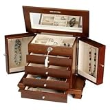 Locking Walnut Wooden Jewelry Box with Tassel Key