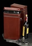 Executive Cognac Brown Genuine Leather Wine Carrier Caddy Case For Two Bottles with 4 Bottle Accessories