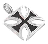 Black Iron Cross Silver Tone Pewter Pendant Necklace