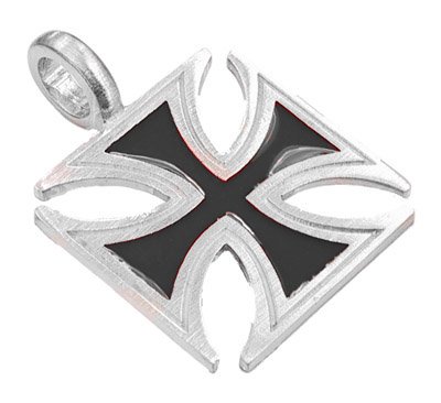 Black Iron Cross Silver Tone Pewter Pendant Necklace