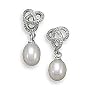 Rhodium Plated Love Knot Earrings with Cultured Freshwater Pearl Drop