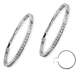 Classic Cubic Zirconia Diamond Sterling Silver Large Hoop Earrings
