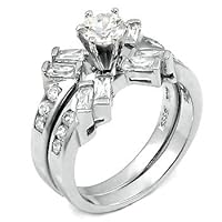 Sterling Silver Cubic Zirconia CZ Wedding Engagement Ring Set Sz 7