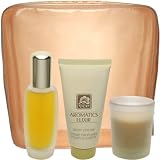 Aromatics Elixir by Clinique for Women 4 Piece Set Includes: 1.5 oz Perfume Spray + 2.5 oz Body Cream + Scented Candle + Travel Bag