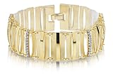 14K Yellow Gold Matte and Satin-Finished Hand-Crafted Designer Bracelet, Enhanced with White Gold Pave Set Diamond Bars.