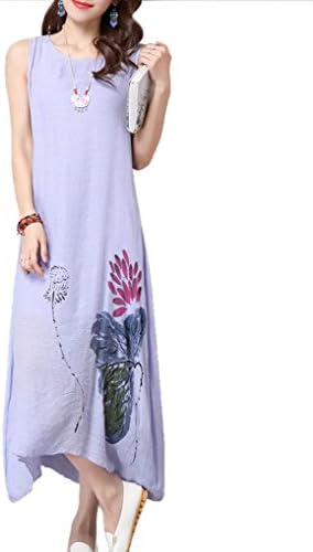 CDCLOTH Women's Summer Cotton &amp; Linen Dress Vintage Loose Sleeveless Long Dress Purple