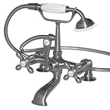 American Bath Factory F1-1112-SN-F9-9400-MX-SN F1-1112 Deck Mount Bathtub Faucet, Metal Cross Handle