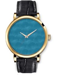 SPRAWL Aanalog Fashion Series Gold Ladies Watches of Genuine Black Leather Strap,Unique Wrist Watch for Women Girls Designed with Background blue clouds
