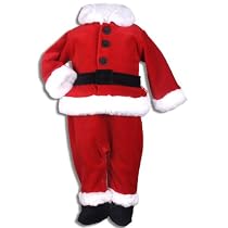 Letop Santa's Little Helper Red Velour Footed Santa Suit, Garnet, 3 Months