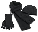 Cinzia Clara 3-Piece Cashmere Hat, Glove and Scarf Set,Black,One Size