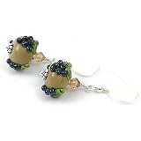Sterling Silver and Lampwork Glass Dangle Earrings Grape Taupe