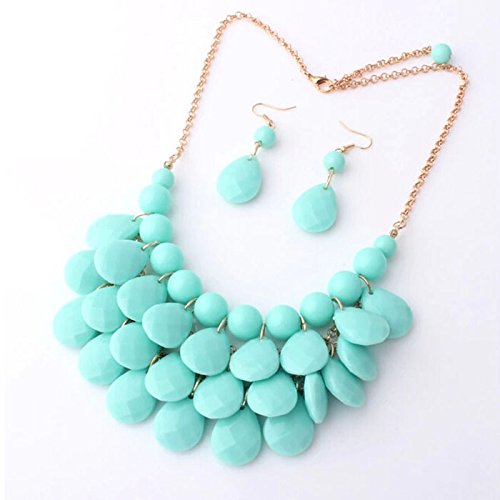 DDU(TM) 1 Set Sky Blue- Multi-Layer Bubble Bead Candy Choker Clavicle Necklace Sweater Chain Pendant+Earrring