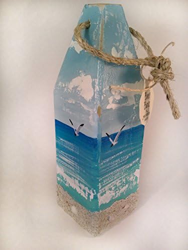 Hand Painted Beach Scene Beach Buoy with Real Beach Sand and Sea Shells Bright Tropical Sea Colors