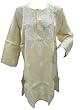 Indian Tunic Top Ivory Chikan Embroidered Boho Kurta Dress Large Size