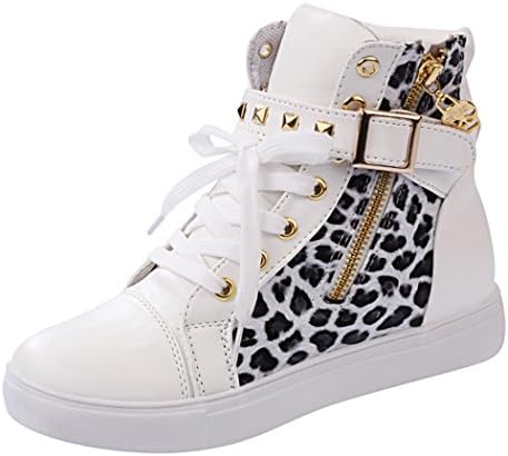 Lifeng Womens Canvas Lace-up Zipper Increat Confortable Sports Shoes(5.5 B(M) US, White-Leopard)