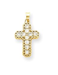 10k Yellow Gold Polished CZ Cross Charm - Religious Jewelry