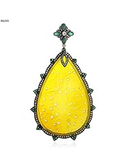18kt Gold Diamond Pave Emerald & Yellow Agate Carved Pendant Fashion Jewelry