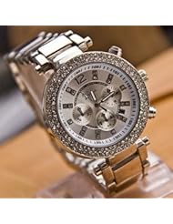 New Silver Geneva Alloy Double Rhinestone Luxury Fashion Womens Watch