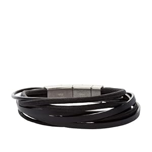 Fossil Herren-Armband Leder Textil Edelstahl Schwarz 20-22 Cm JF86182040