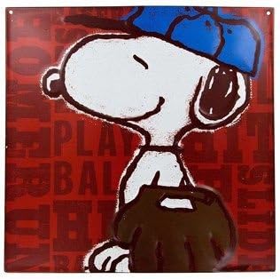 Snoopy Plays Baseball By Open Road Metal Sign 13 in X 13 In