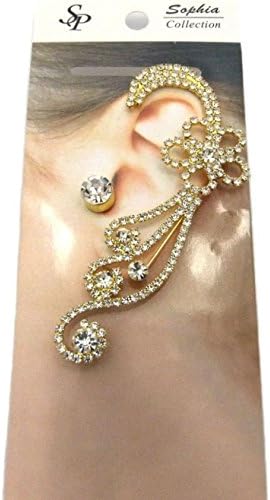 Crystalbella Fashion Celebrity Style Iced Out Over Ear Cuff 8Mm Stud Earrings