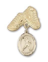14K Gold Baby Badge with St. Christopher/Football Charm and Baby Boots Pin