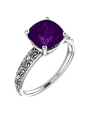 Platinum 8.00x8.00mm Antique Cushion Cut Amethyst Ring -- LIFETIME WARRANTY