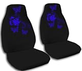 2 black seat covers with blue butterflies for a 2000 Honda Civic.