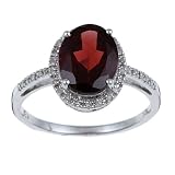 10k White Gold Oval Garnet and Diamond Ring (1/10 TDW)