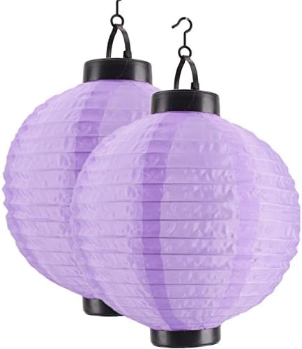 Pack of 2 Waterproof Solar Outdoor Lights LED Paper Lattern Christmas Globle Lights for Garden Path Party (Purple)