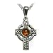 Certified Genuine Honey Amber and Sterling Silver Celtic Cross Pendant on Italian Sterling Silver Rolo Chain, 18