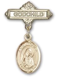 Gold Filled Baby Badge with St. Monica Charm and Godchild Badge Pin