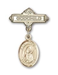 14K Gold Baby Badge with St. Monica Charm and Godchild Badge Pin