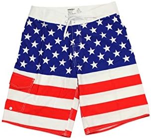 HW8Y American Flag Stars & Stripes Board Shorts Swim Trunks Red Size 32
