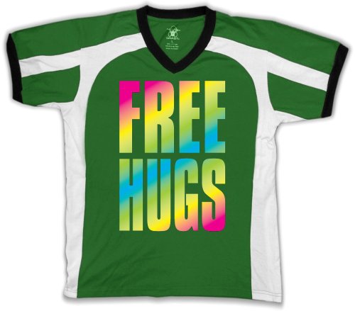 Oversized Rainbow Free Hugso Mens Sports T-shirt, Big and Bold Neon Free Hugs Men’s Sport Shirt,  Kelly/White/Black
