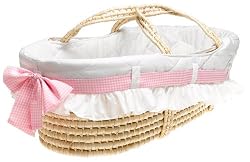 Burlington Baby Moses Basket with Interchangeable Ribbons, White