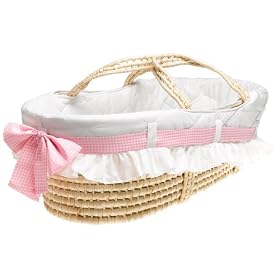 Burlington Baby Moses Basket with Interchangeable Ribbons, White