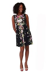 Petite Floral Print Sleeveless Cotton/Polyester/Spandex Skater Dress 