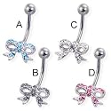 Jeweled bow belly button ring