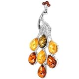 Sterling Silver Multi Amber Peacock Brooch